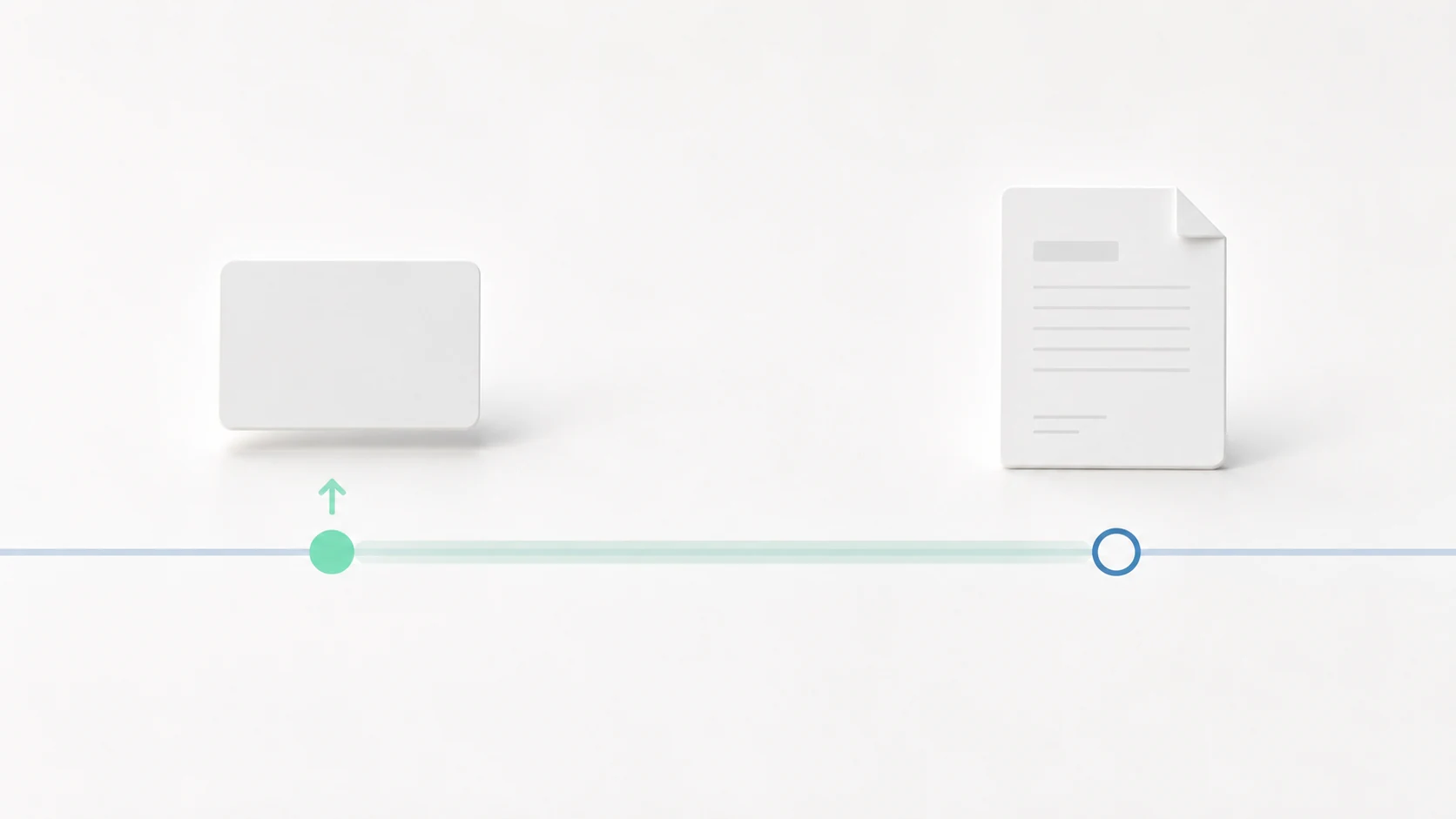 A timeline with a filled marker where the payout lands and a later hollow marker where the invoice comes due