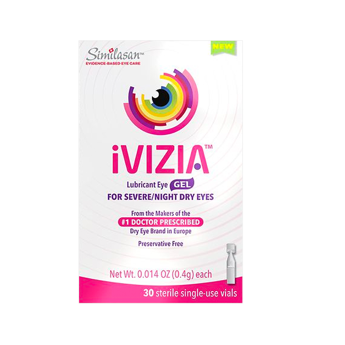 iVIZIA preservative-free lubricant eye gel for nighttime relief, 30 single-use vials