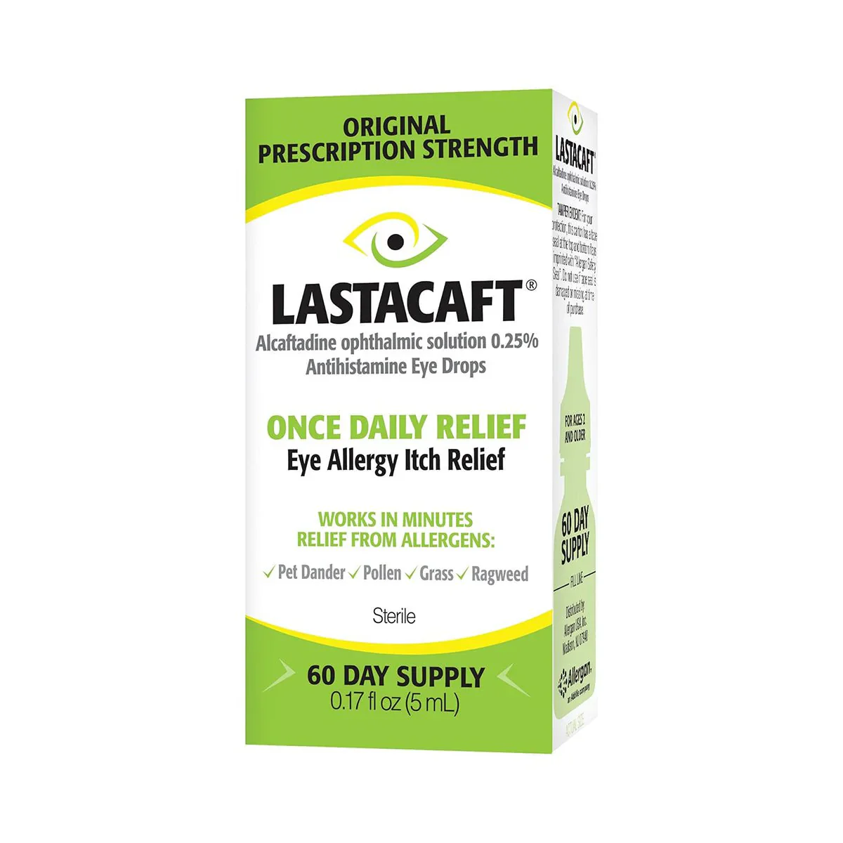 Lastacaft once daily eye allergy itch relief drops, 5ml bottle