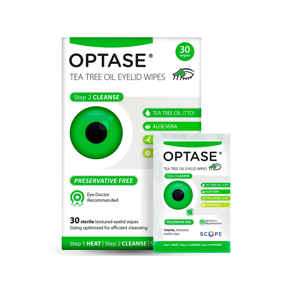 Product photo of Optase Tea Tree Oil Eyelid Wipes - Preservative Free wipes Box of 30